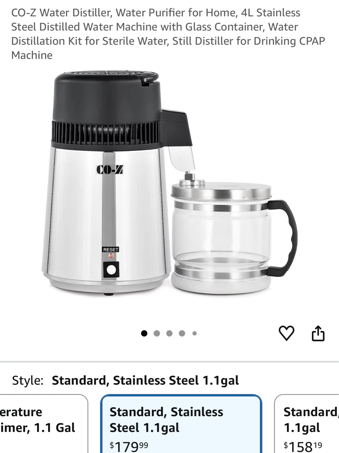 CO-Z Water Distiller 4L Stainless Steel with Glass Container