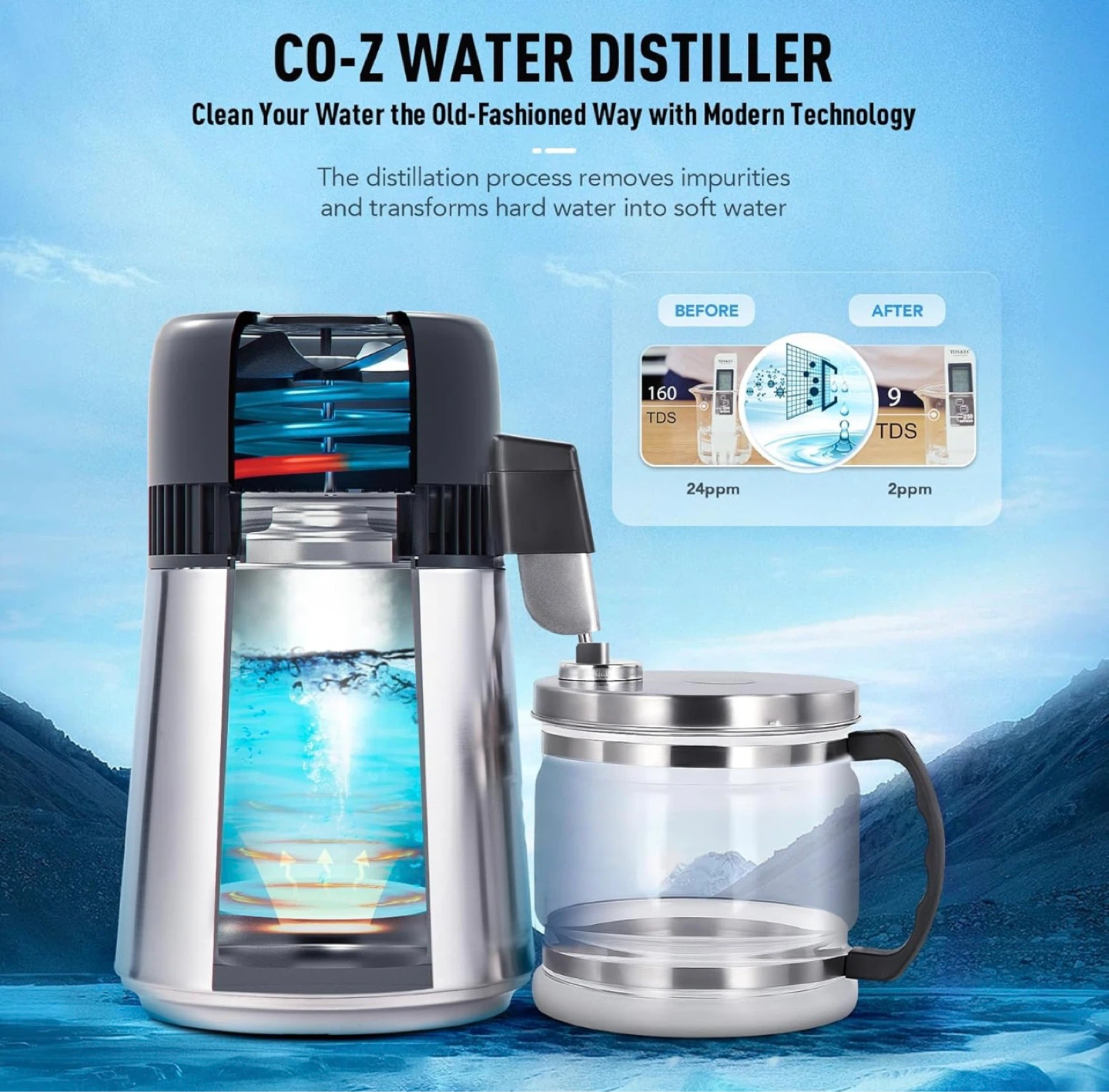 CO-Z Water Distiller 4L Stainless Steel with Glass Container - photo 2