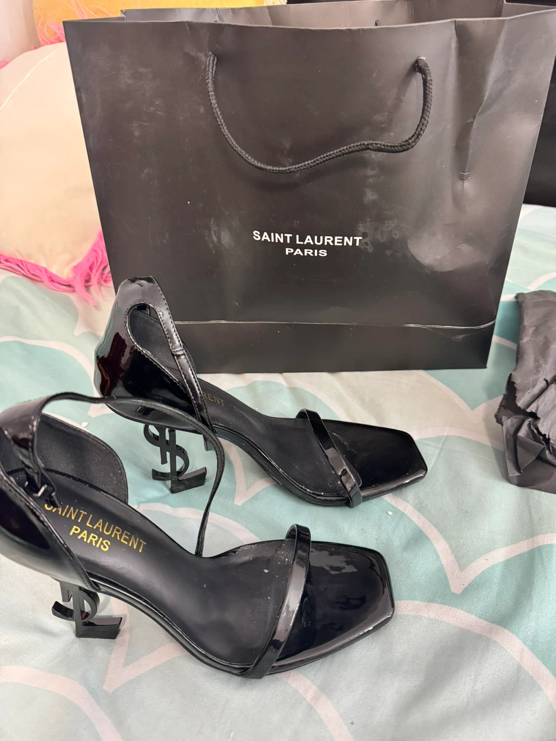 Authentic Saint Laurent Paris Black Patent Leather YSL Heels
