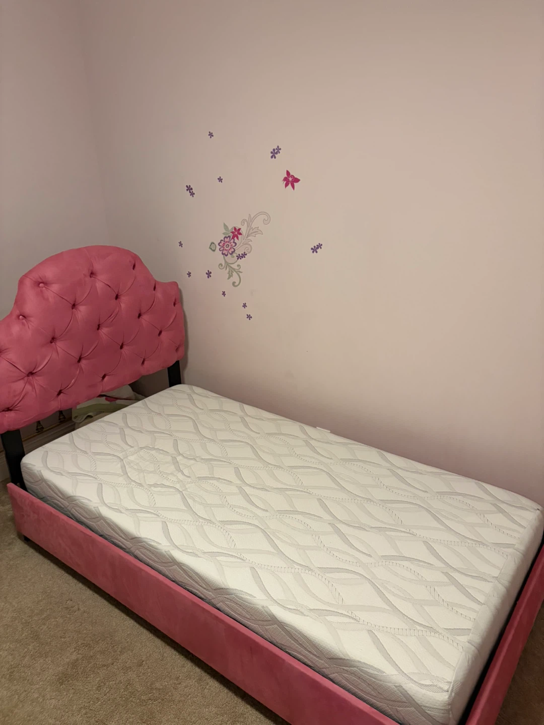 Pink Tufted Twin Bed Frame with Mattress - photo 2
