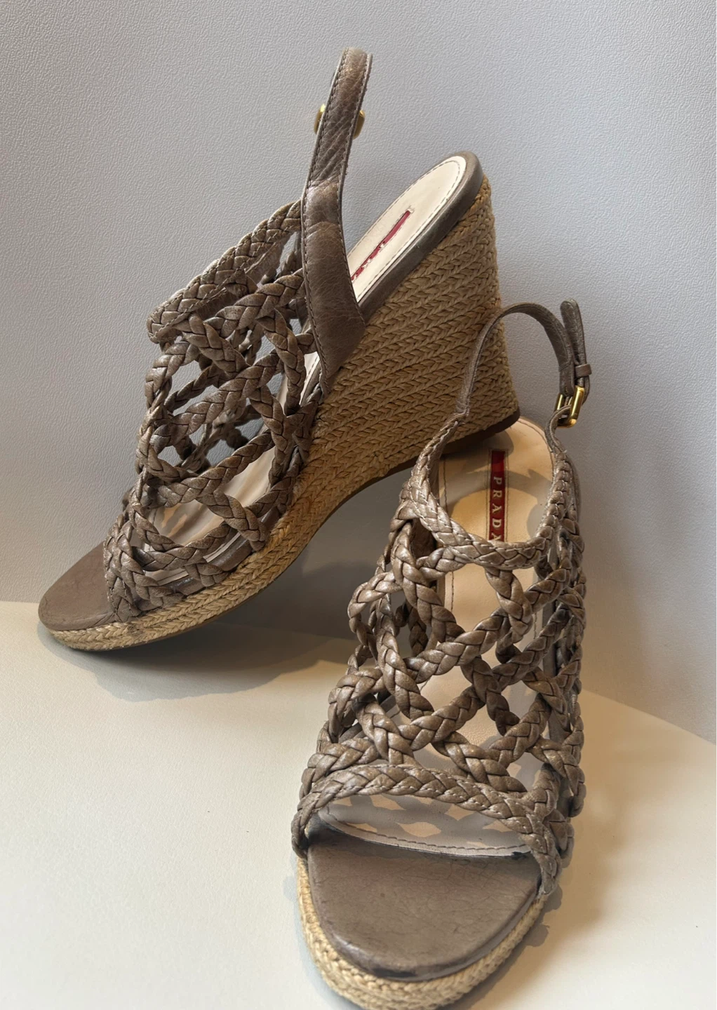 Prada Woven Leather Wedge Sandals Size 5.5/6 - photo 3