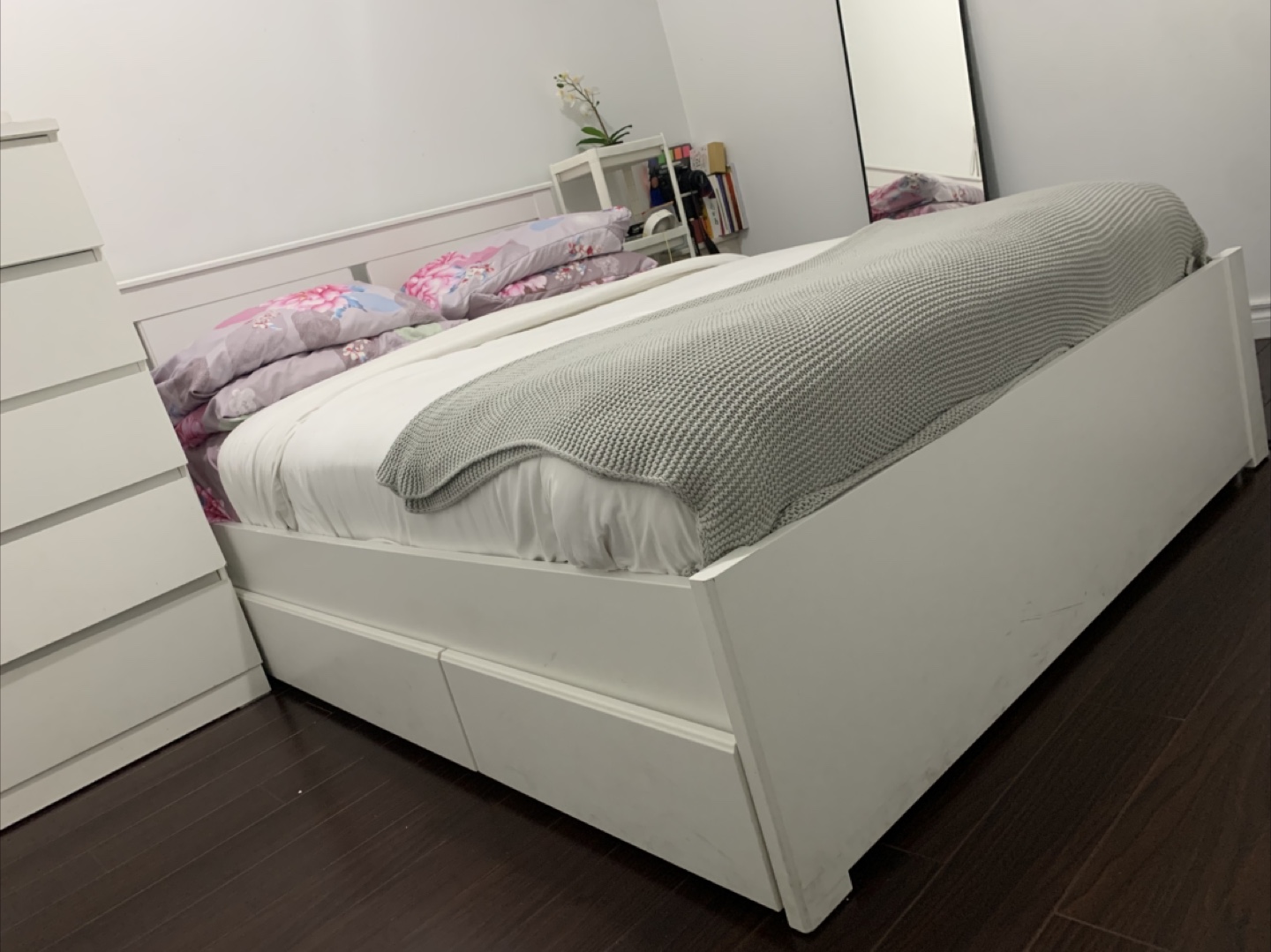 White Queen Bed Frame with Drawers