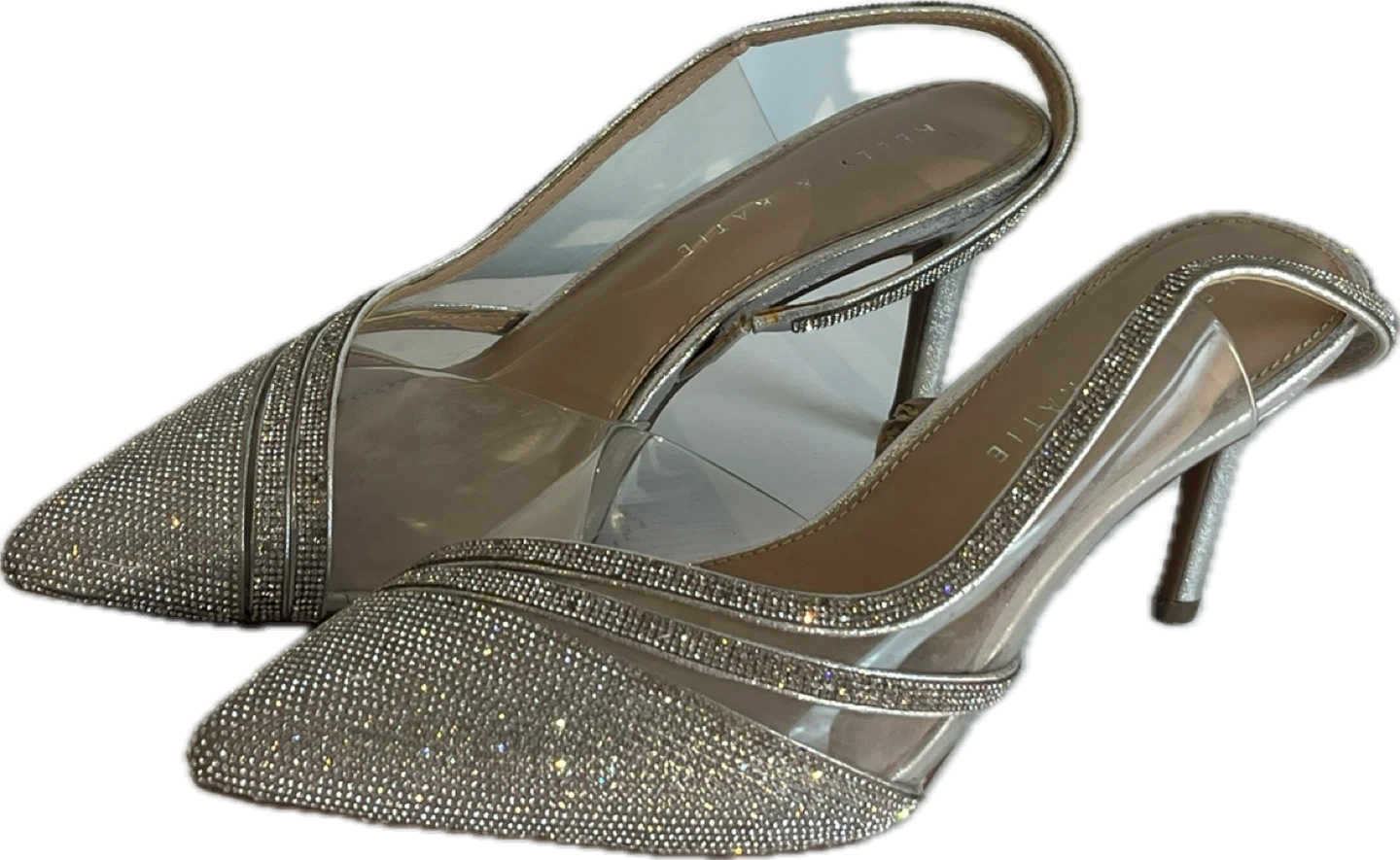 Kelly & Katie Silver/Clear Rhinestone Slingback Heels size 8.5