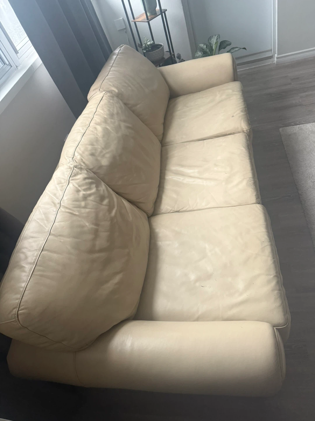 Cream Leather Sofa - photo 3
