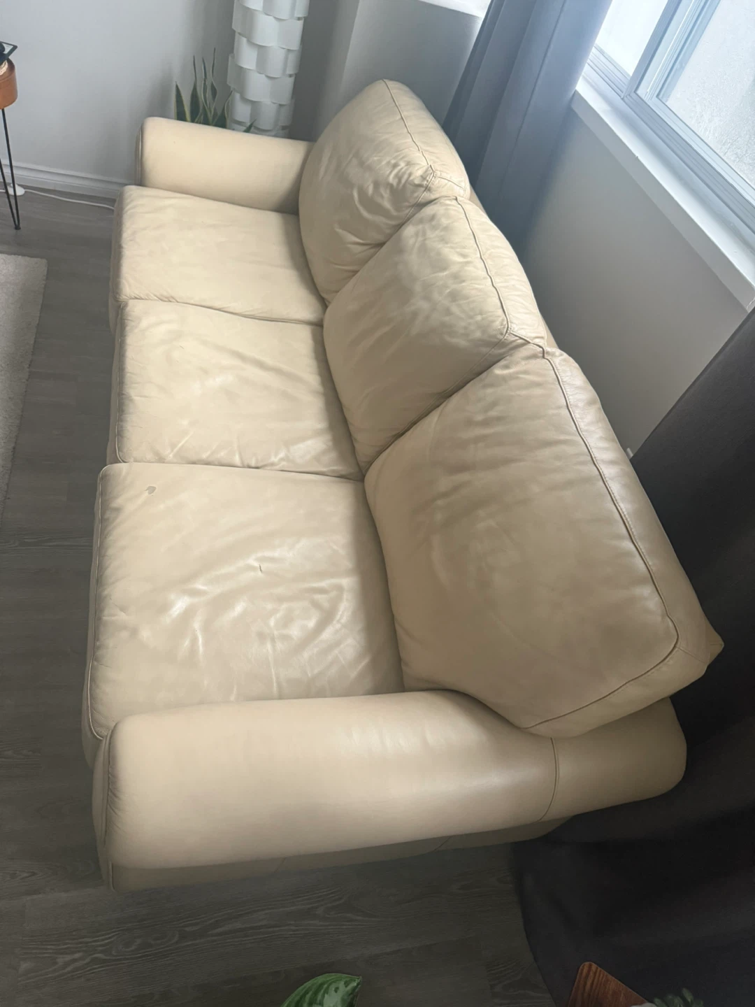 Cream Leather Sofa - photo 2
