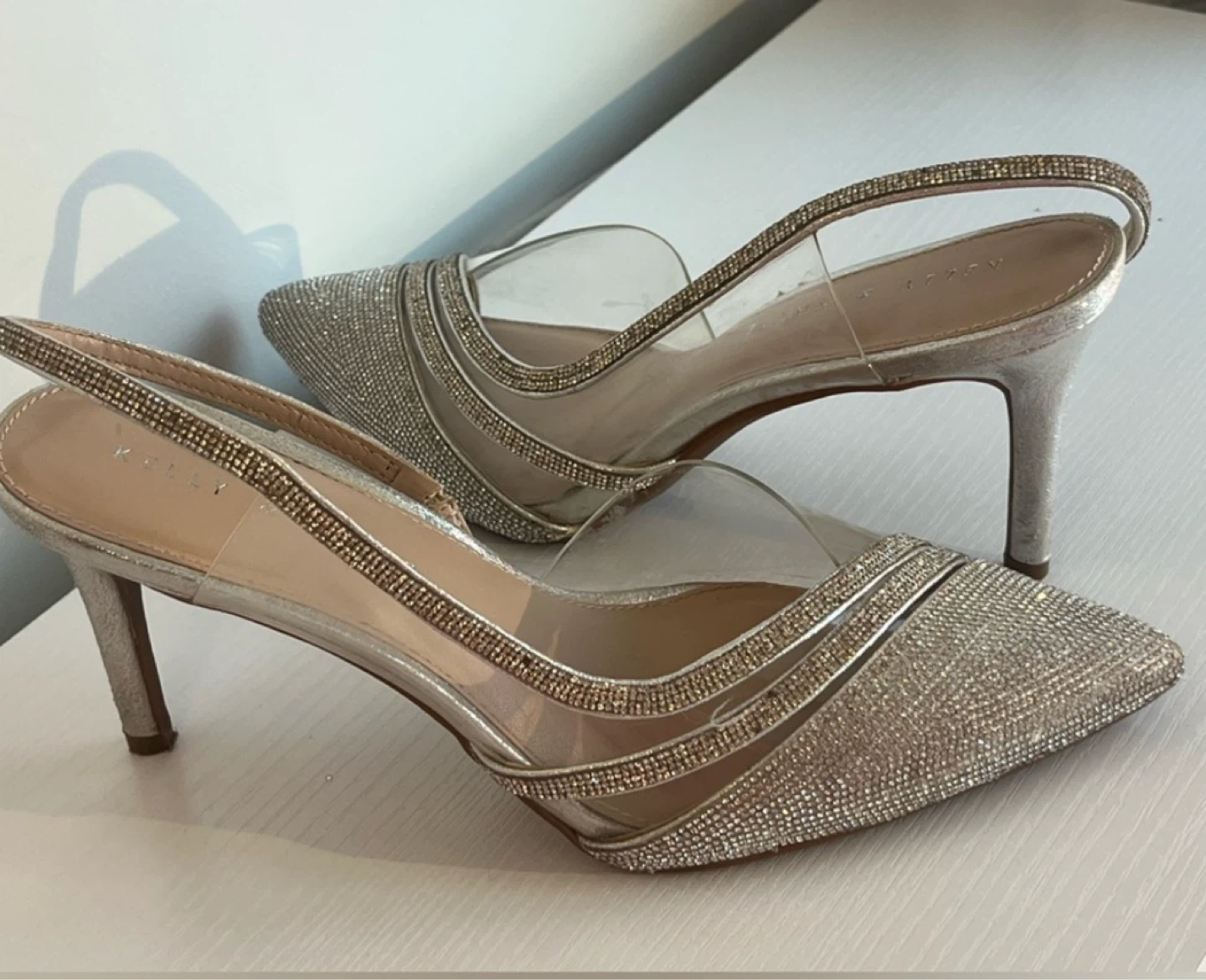 Kelly & Katie Silver/Clear Rhinestone Slingback Heels size 8.5 - photo 4