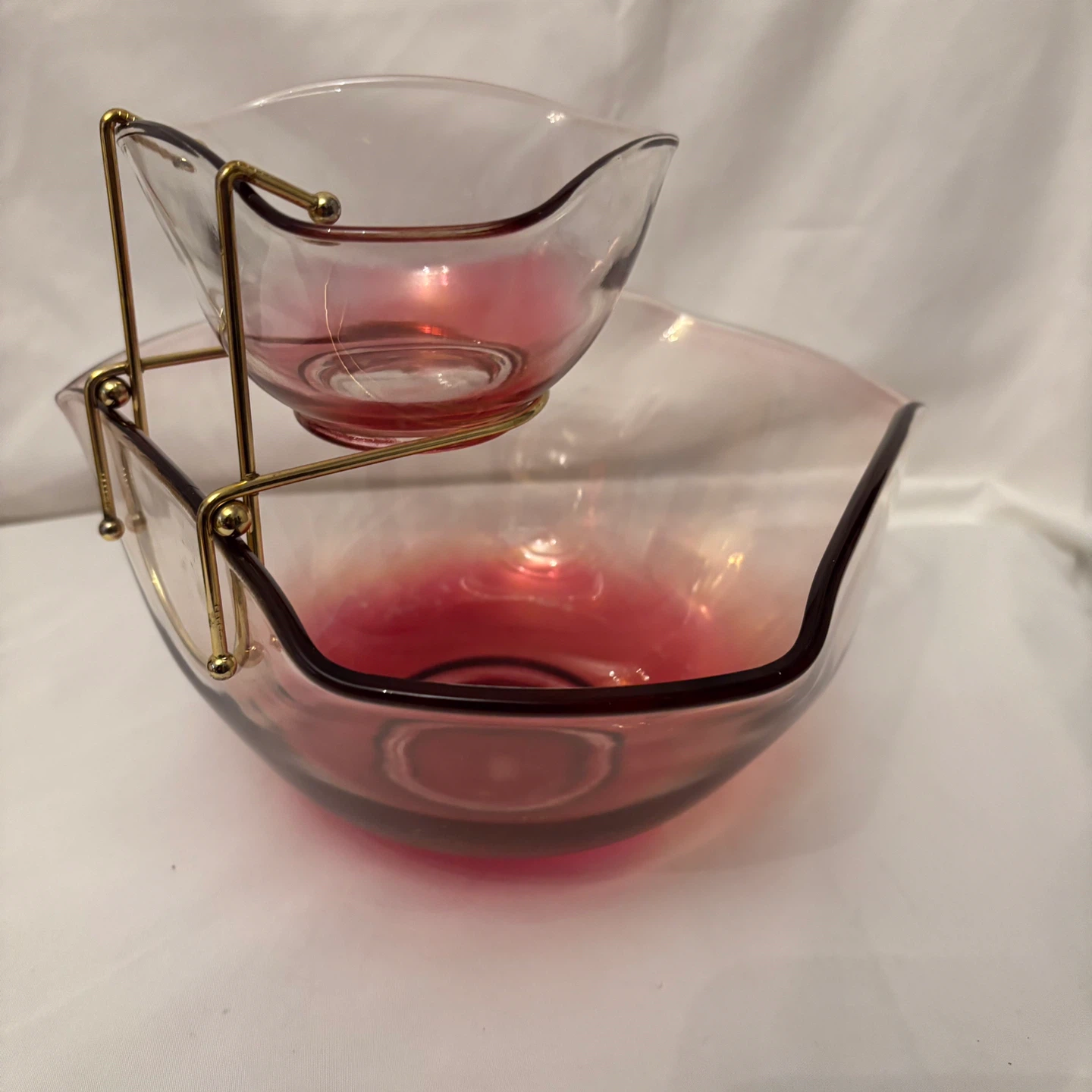 Vintage Pink Glass Chip and Dip Server Set