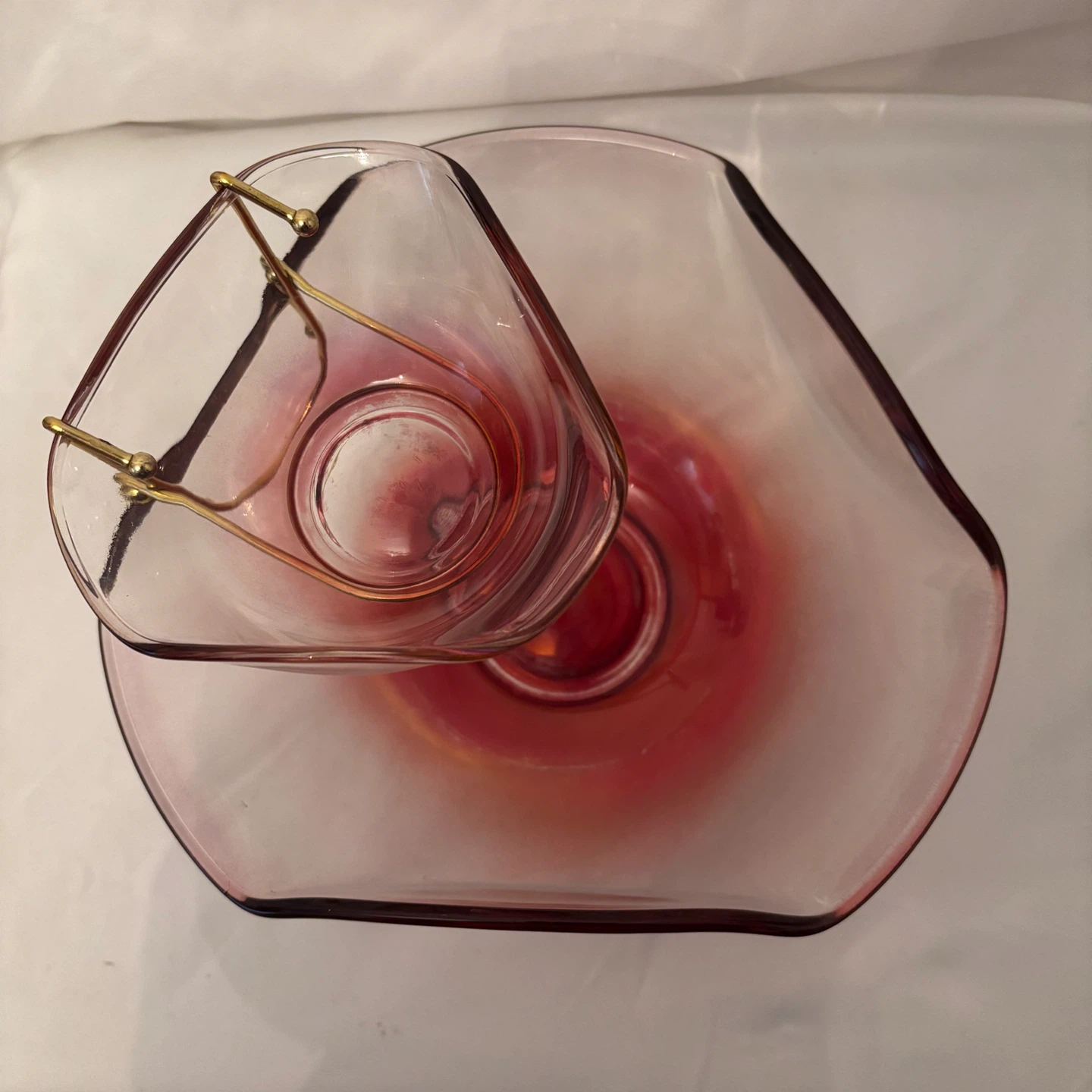 Vintage Pink Glass Chip and Dip Server Set - photo 2