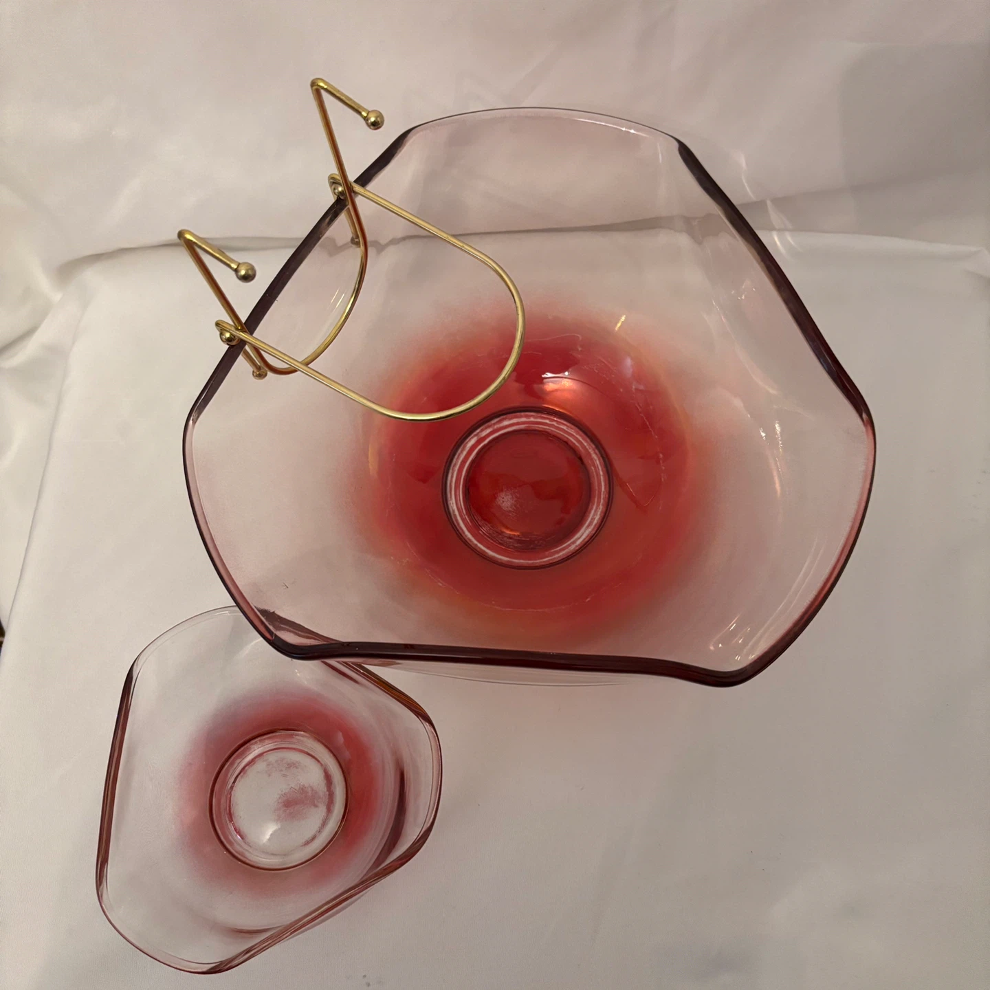Vintage Pink Glass Chip and Dip Server Set - photo 4