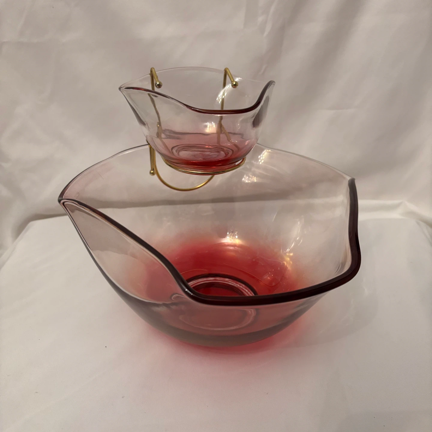 Vintage Pink Glass Chip and Dip Server Set - photo 3