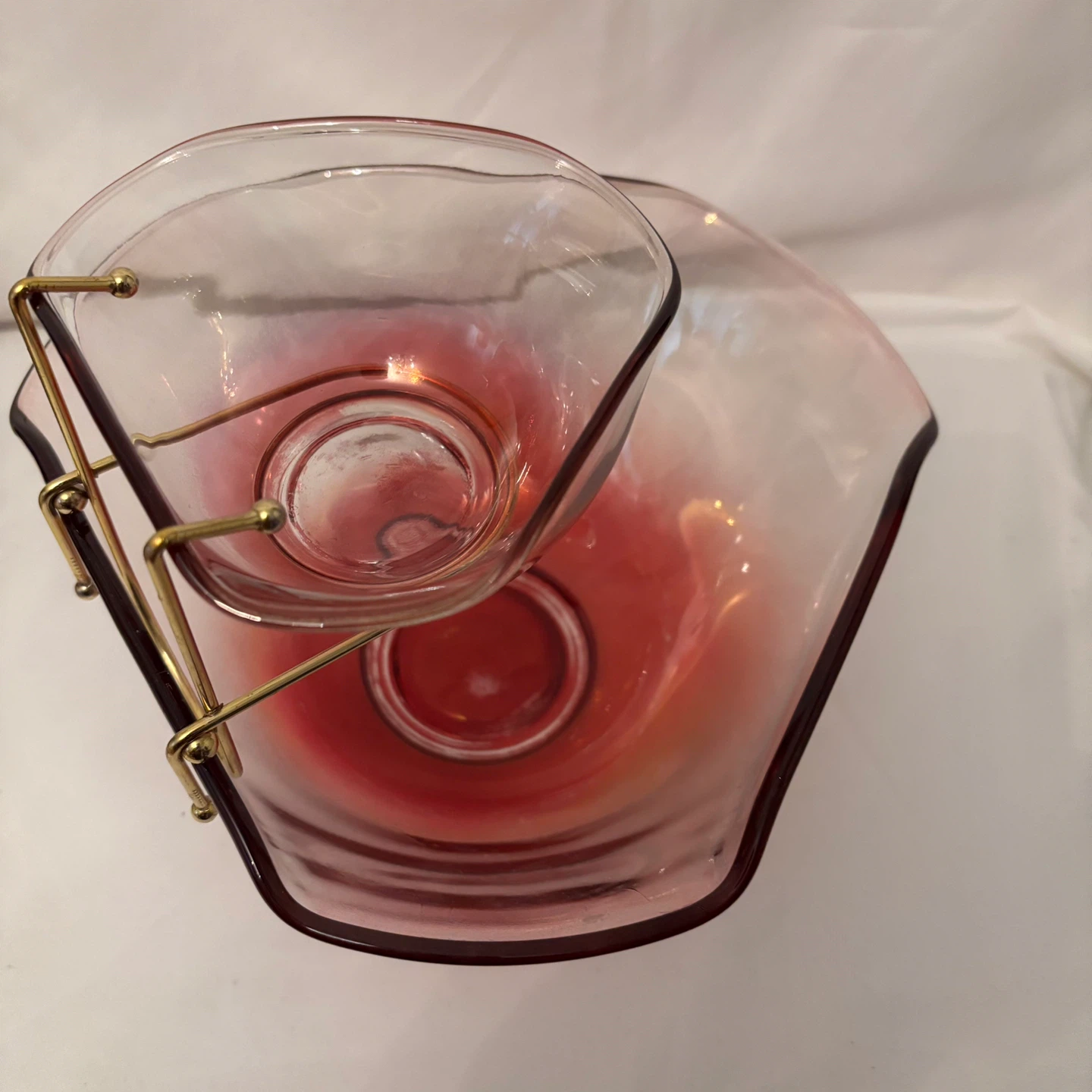 Vintage Pink Glass Chip and Dip Server Set - photo 5