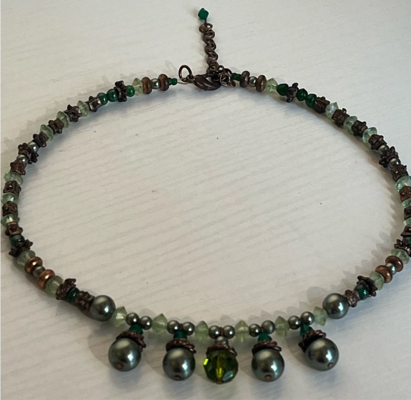 Green Crystal and Beaded boho necklace
