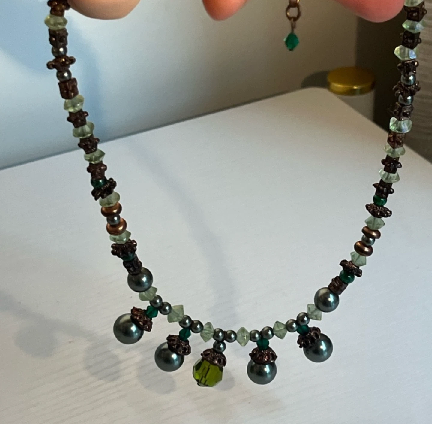 Green Crystal and Beaded boho necklace - photo 5