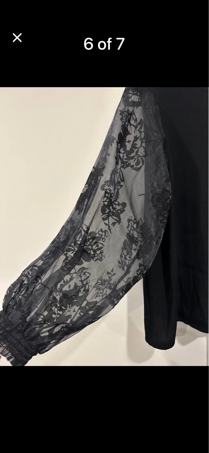 Black Long Sleeve Sheer Floral Sleeve Top - photo 2