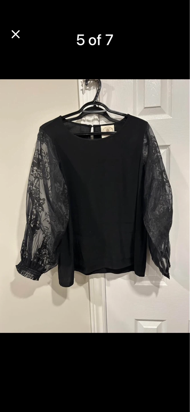Black Long Sleeve Sheer Floral Sleeve Top