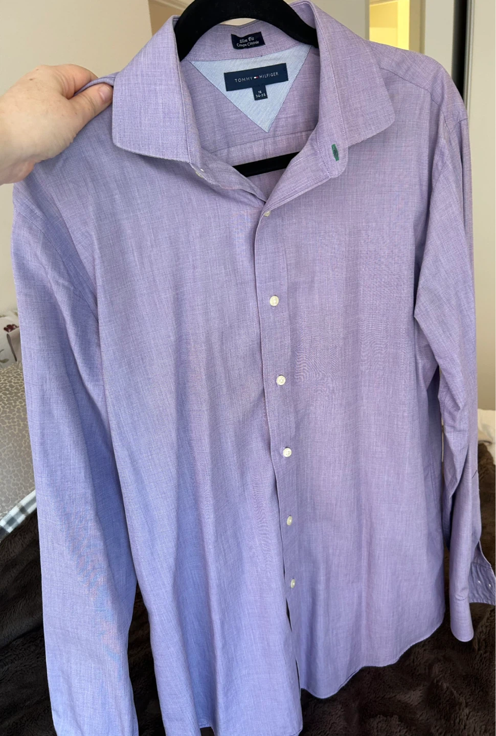 Men’s Tommy Hilfiger Slim Fit Dress Shirt Lavender Size 16 34-35