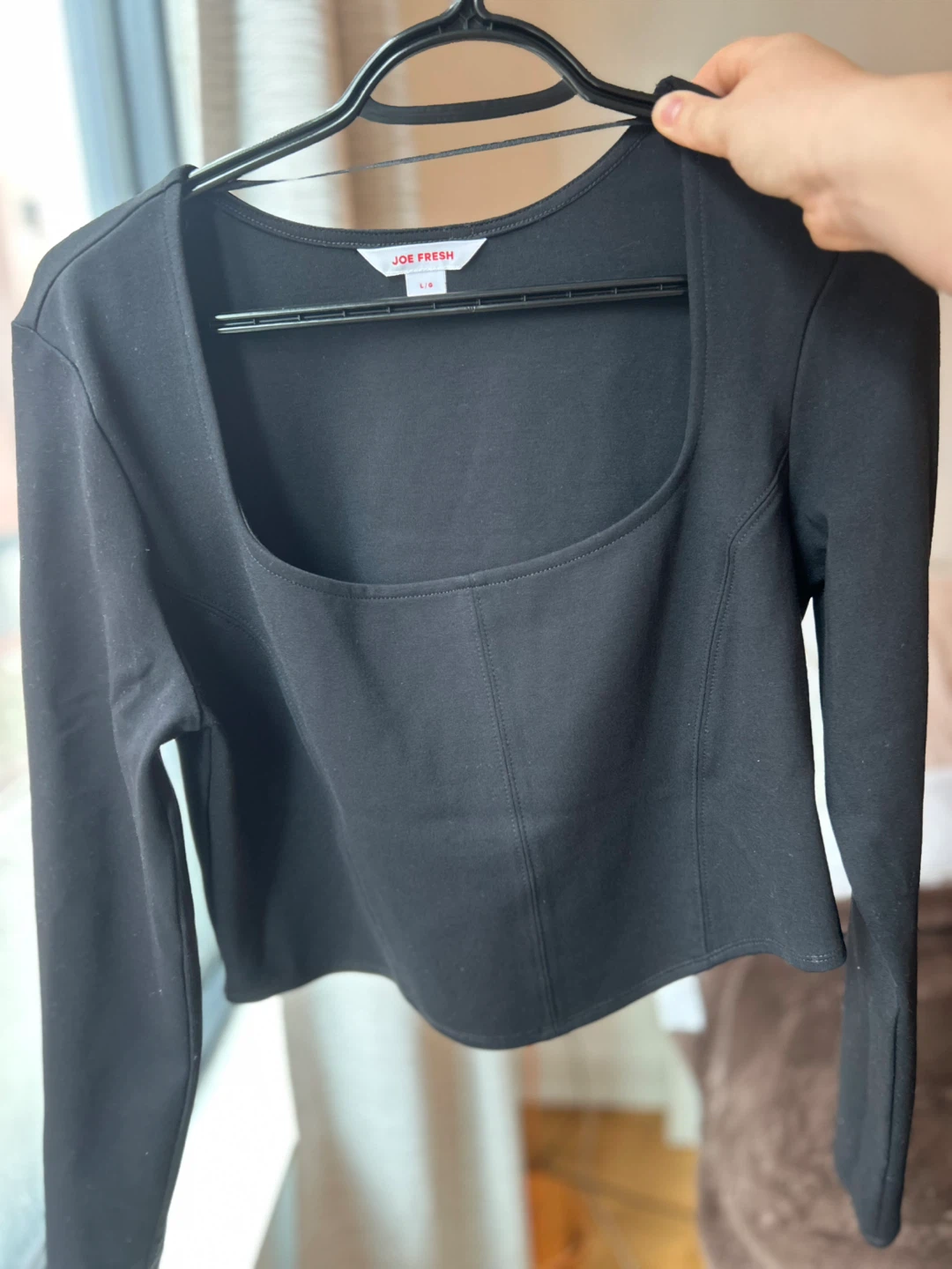 Joe Fresh Black Long Sleeve Cropped Top Size Large