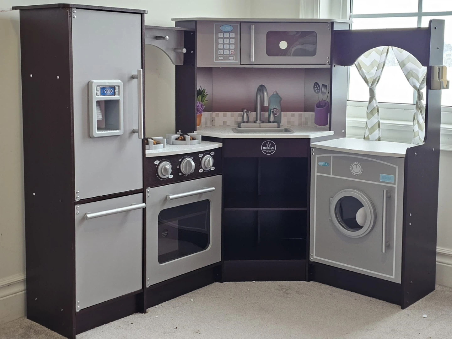 Kids Wooden Play Kitchen with Washer and Fridge - photo 5