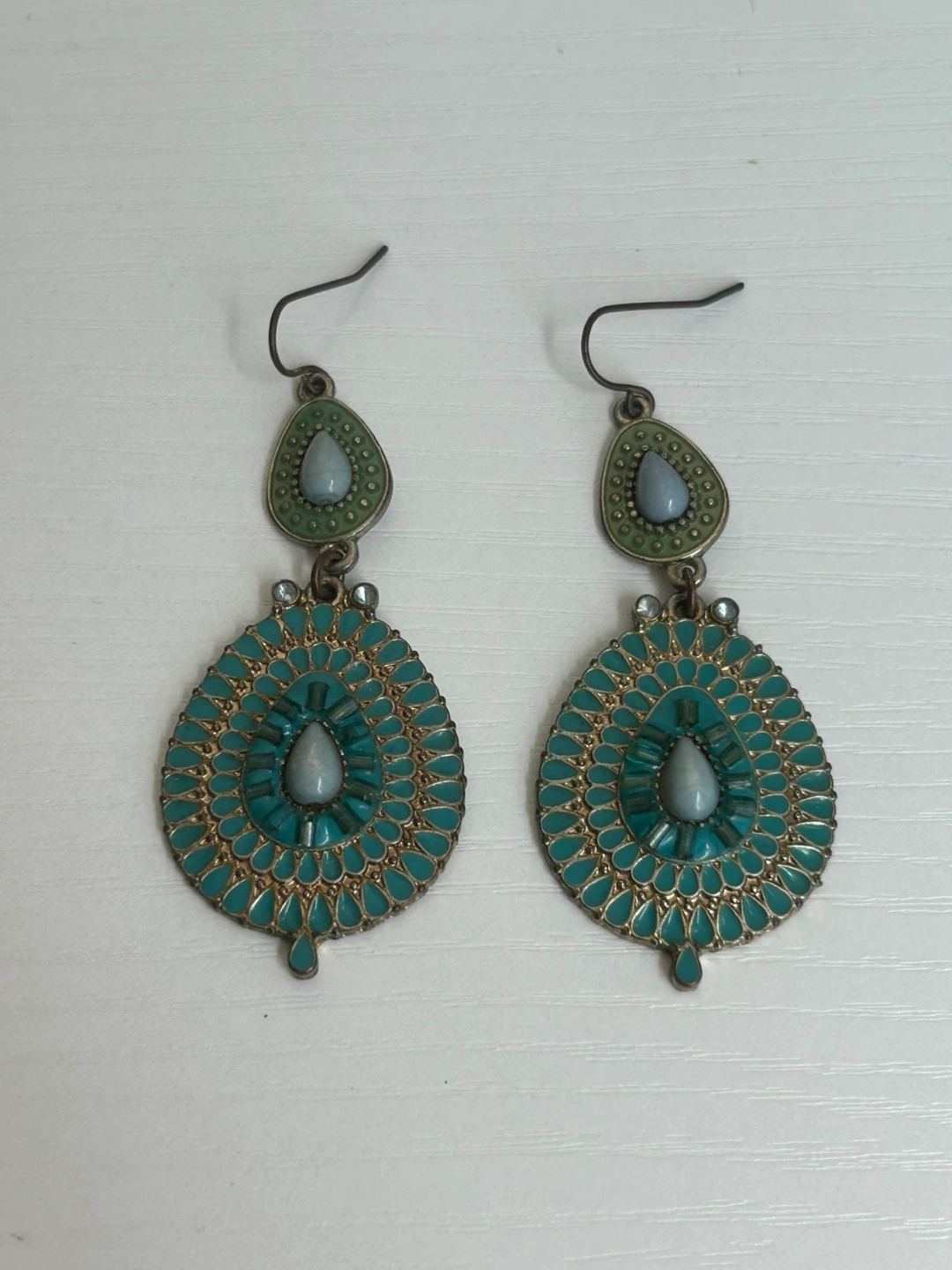 Boho Teal and Green Teardrop Earrings - photo 4
