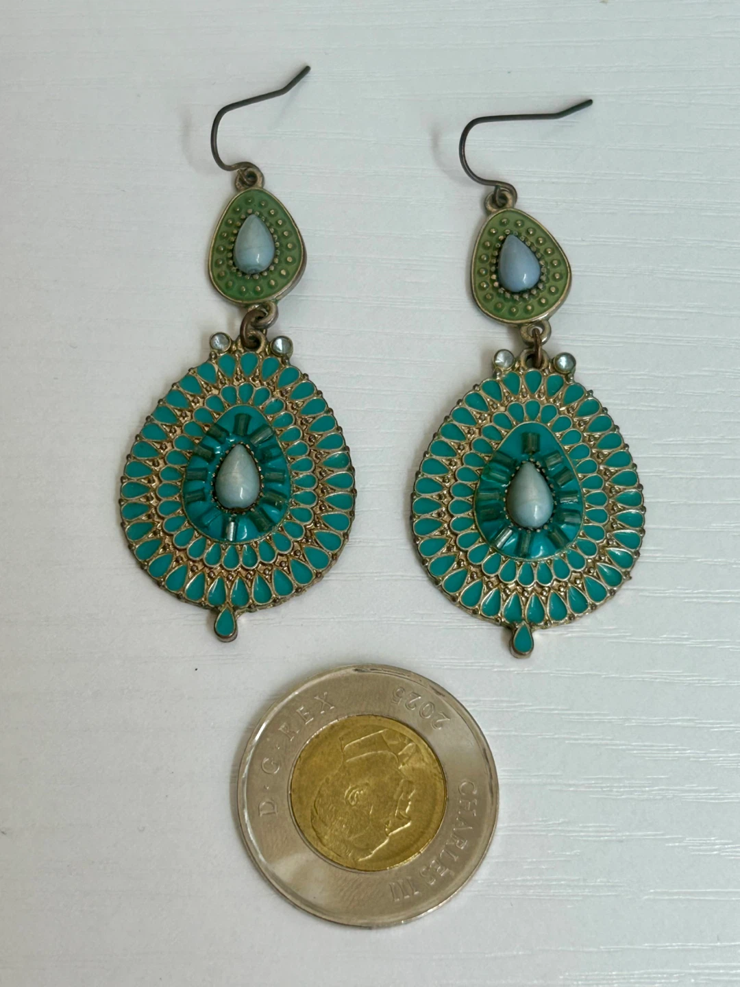 Boho Teal and Green Teardrop Earrings - photo 2