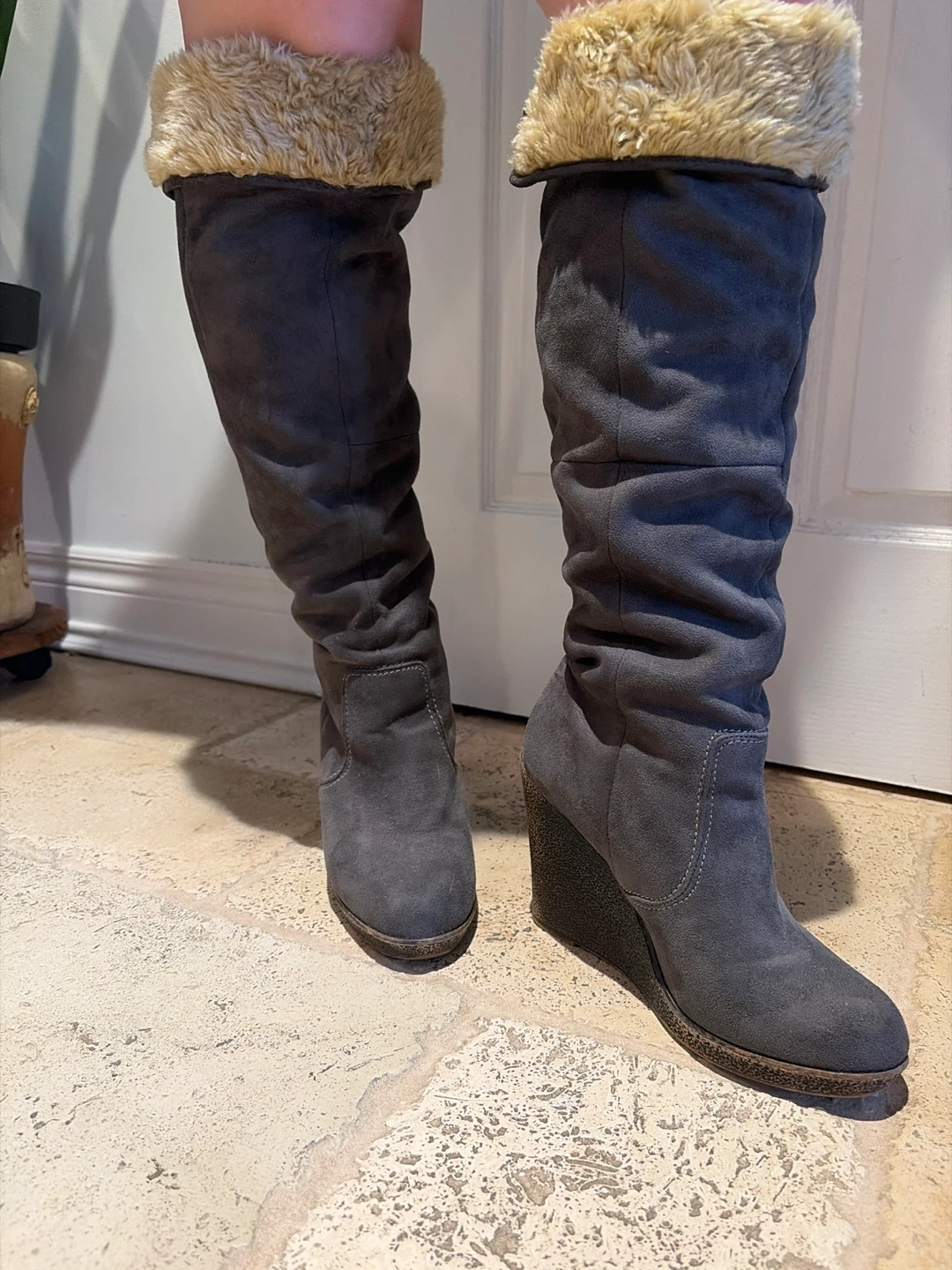 Women's Grey Suede Wedge Boots