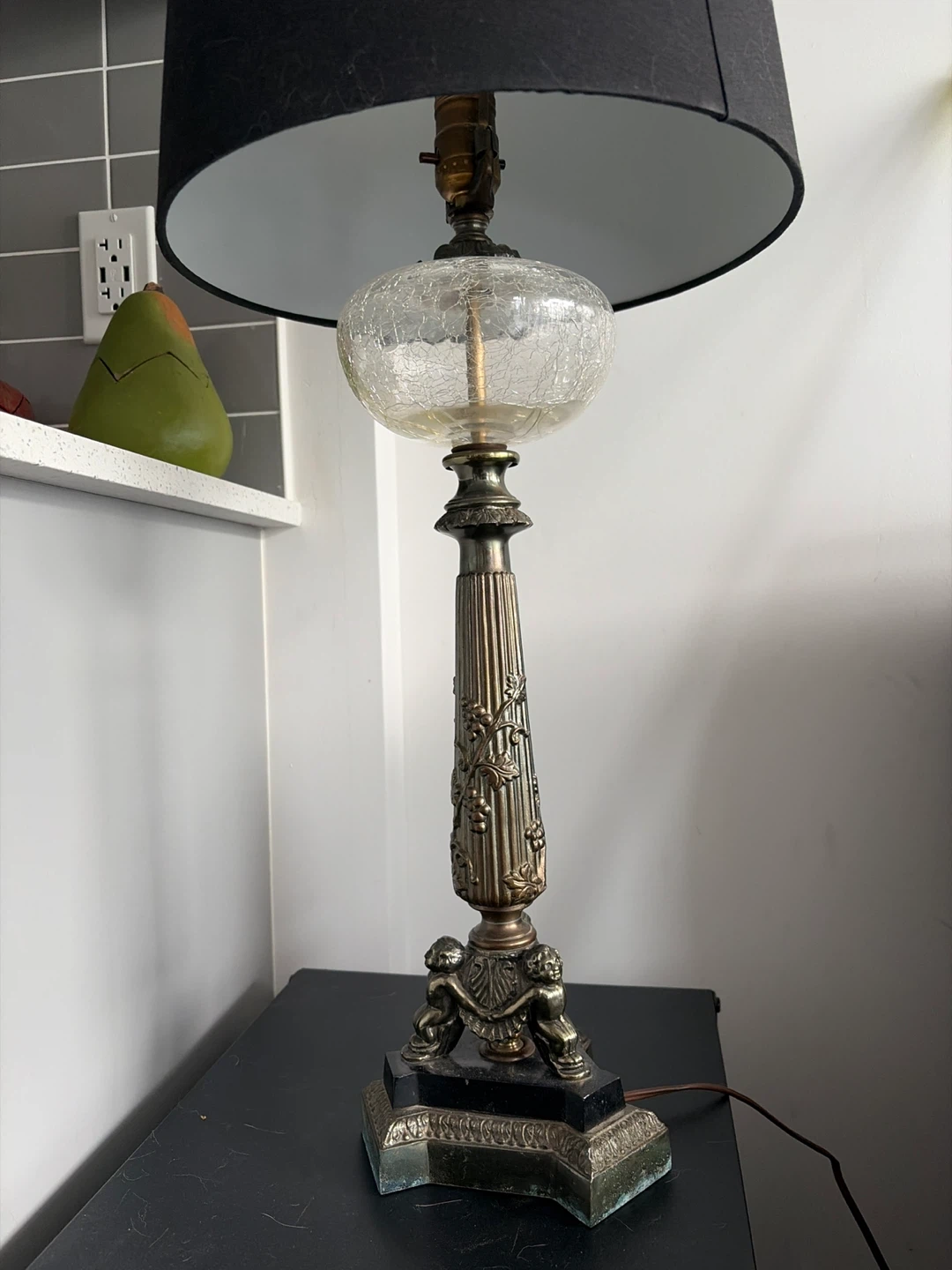 Vintage 1800s Cherub and Grapevine Table Lamp