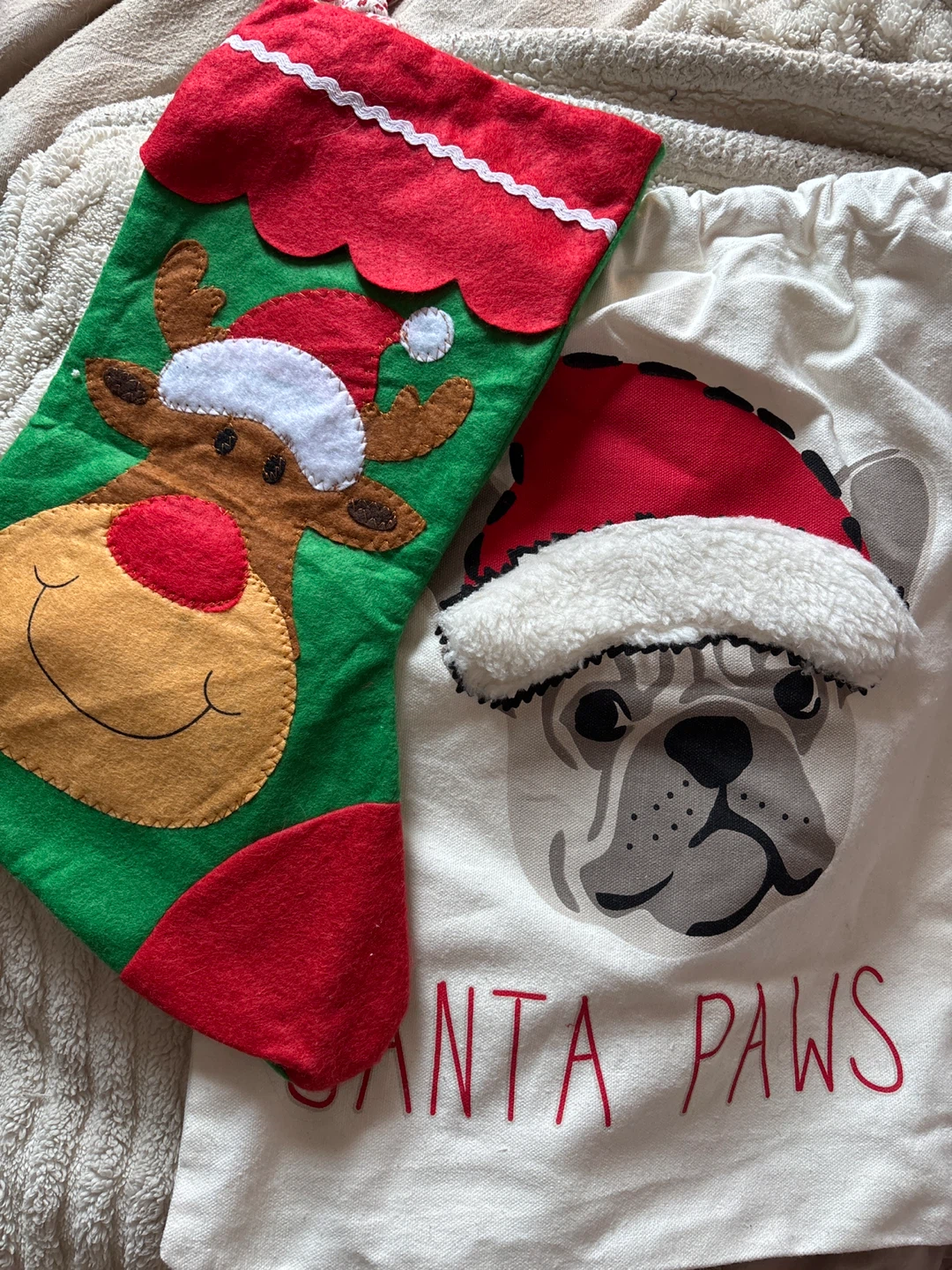 Christmas Stocking and Santa Paws Gift Bag Set