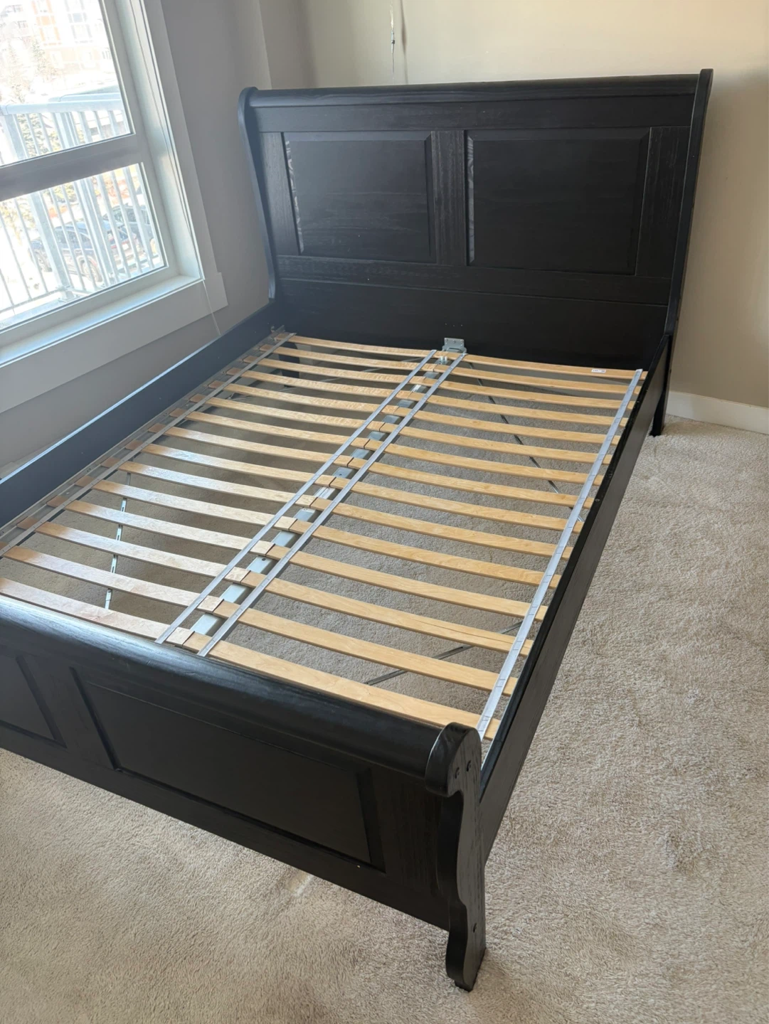 Black Queen Sleigh Bed Frame with Slats