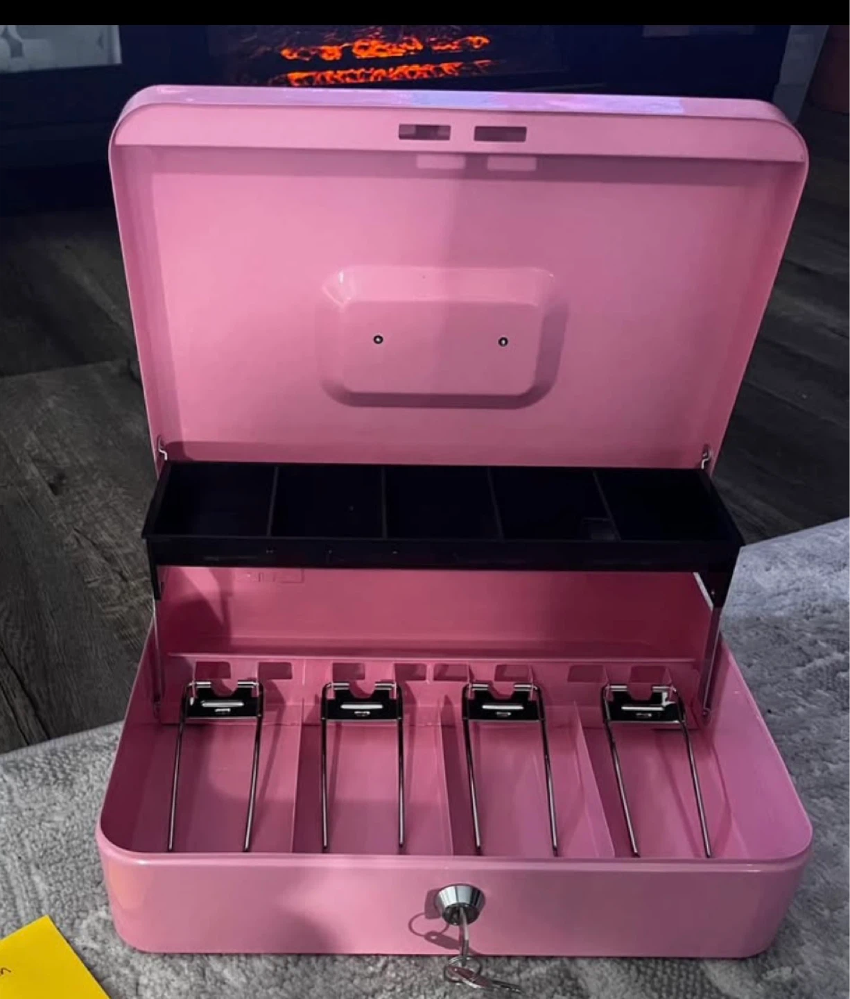 Pink Metal Cash Box with Key - photo 2