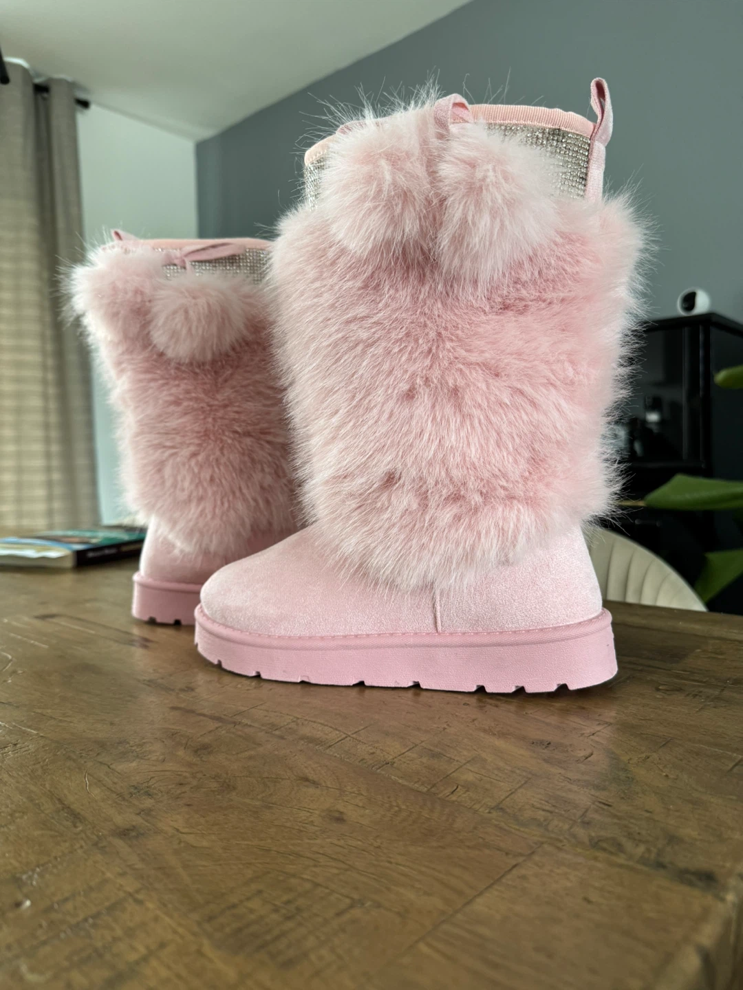 Pink Faux Fur Winter Boots with Rhinestones - photo 5