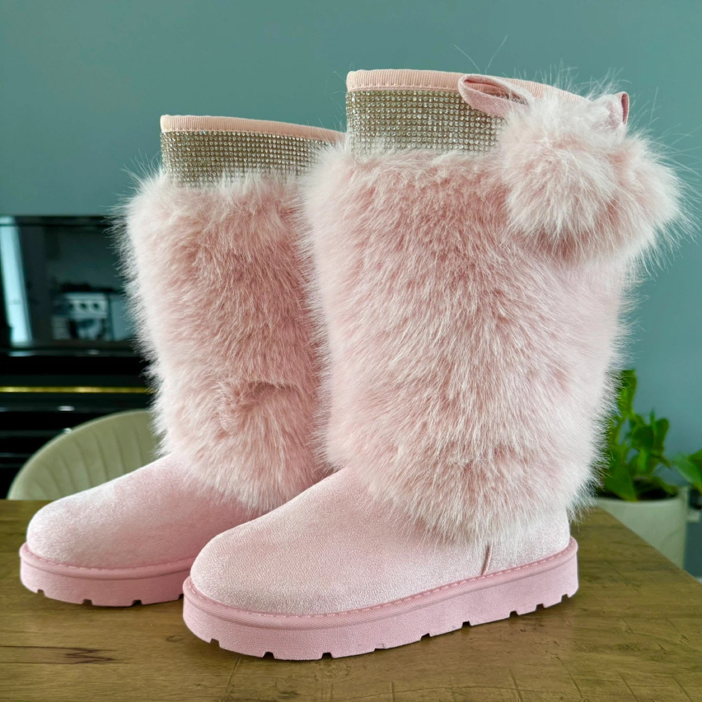 Pink Faux Fur Winter Boots with Rhinestones - photo 4