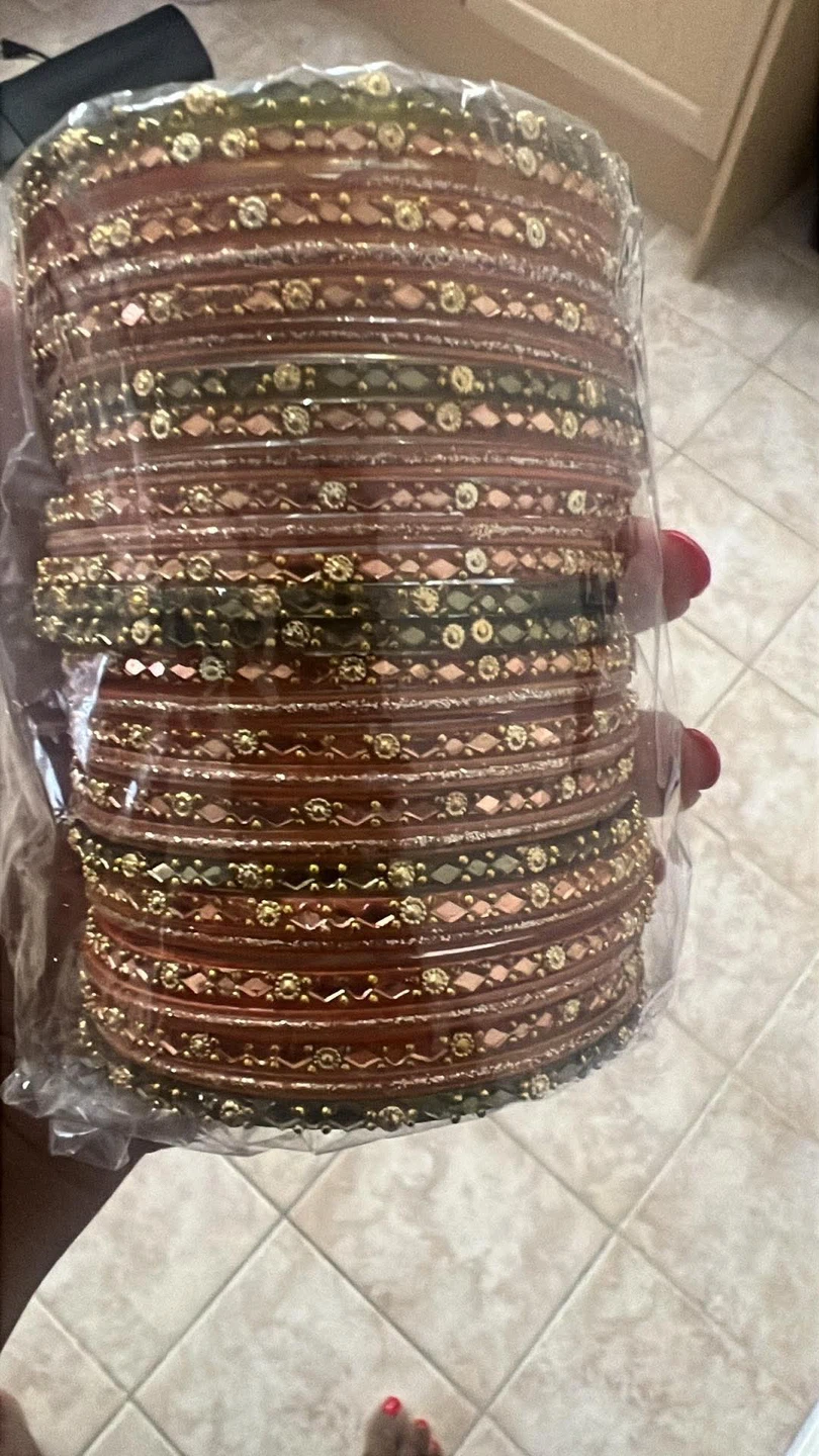 Set of 12 Bangles - Rose Gold & Green