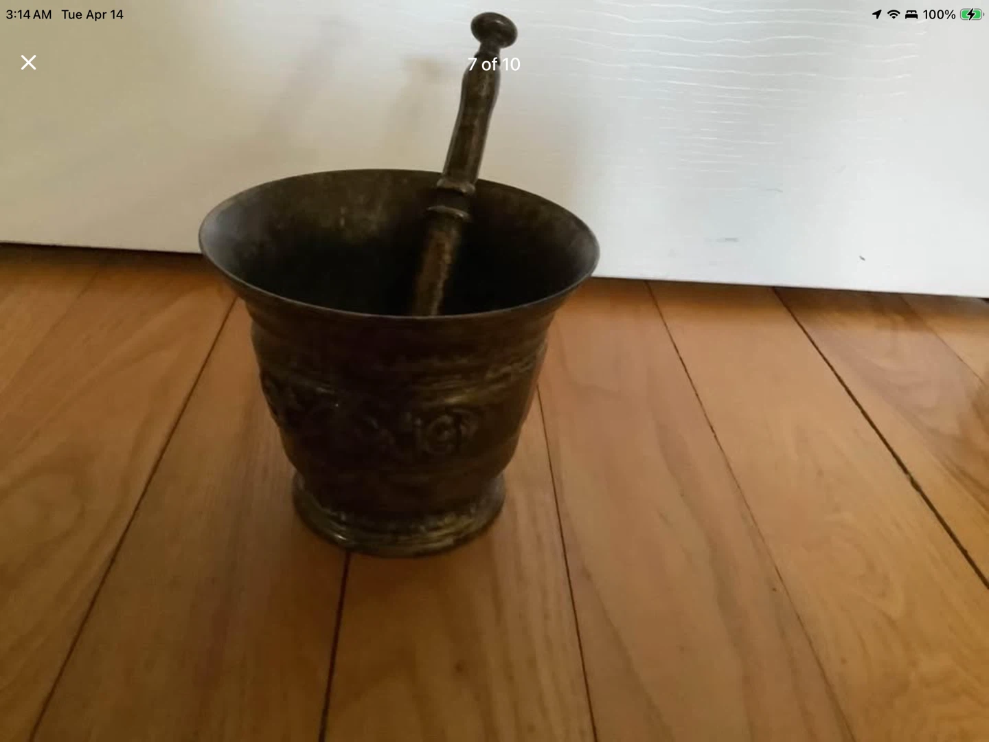 Vtg Brass Embossed Apothecary Mortar & Pestle 🐞 - photo 3
