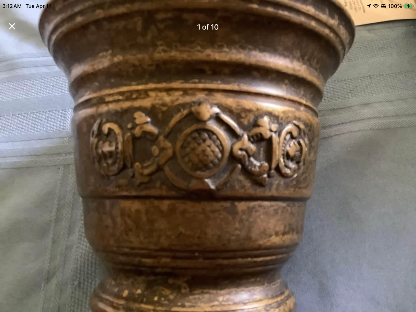 Vtg Brass Embossed Apothecary Mortar & Pestle 🐞