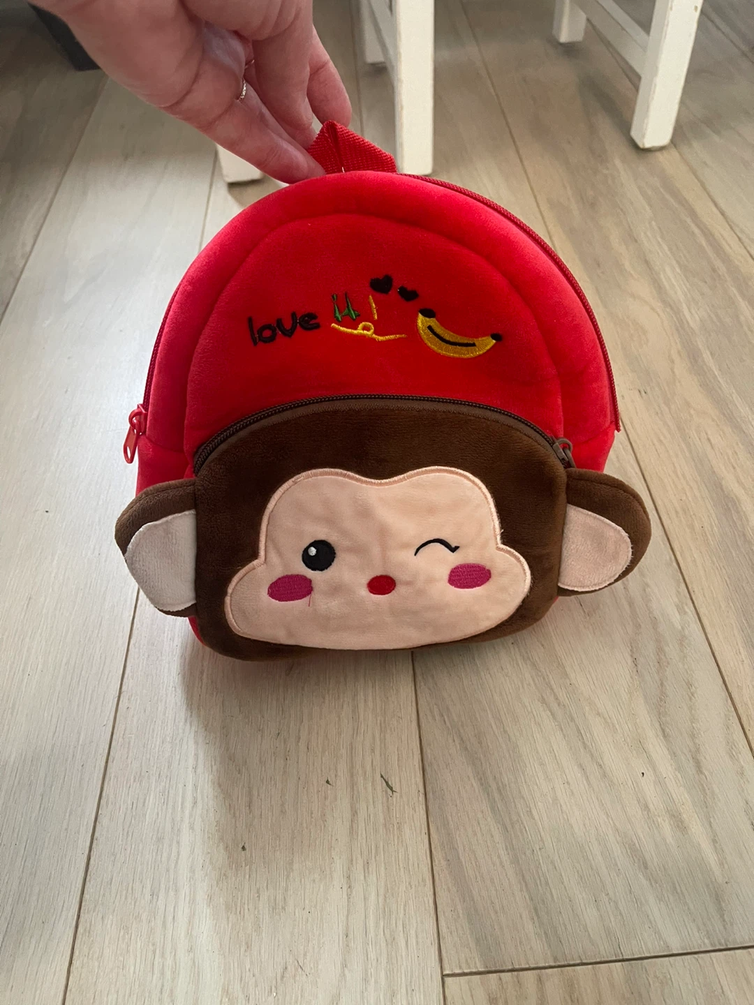 Kids Monkey Plush Backpack Red