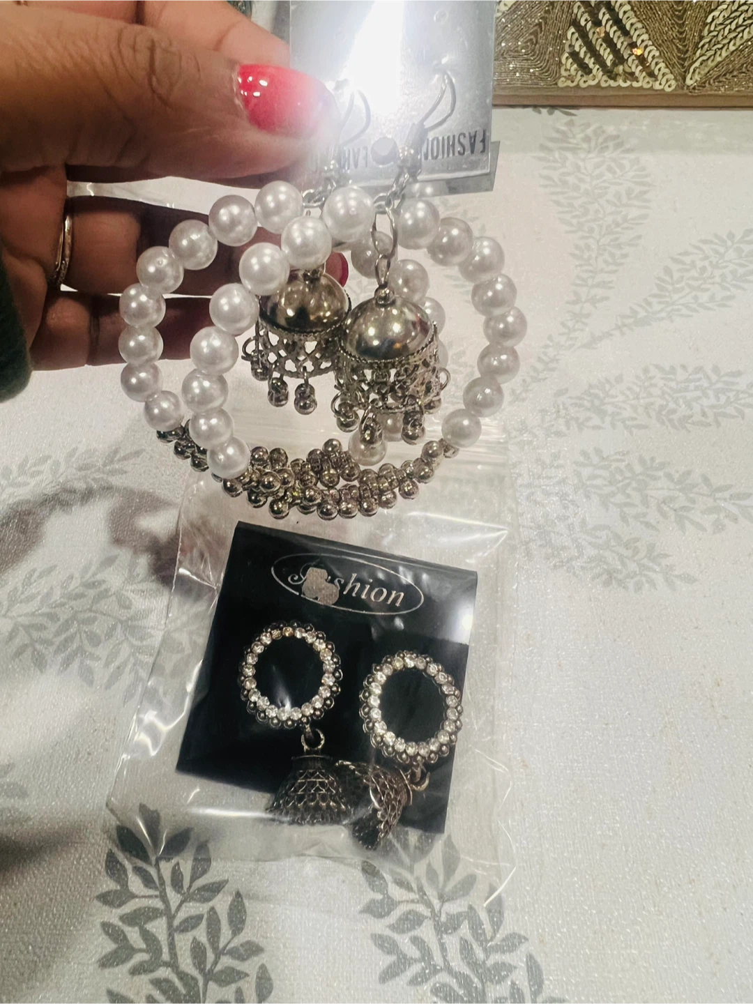 Fashion Pearl Hoop Earrings and Jhumka Set
