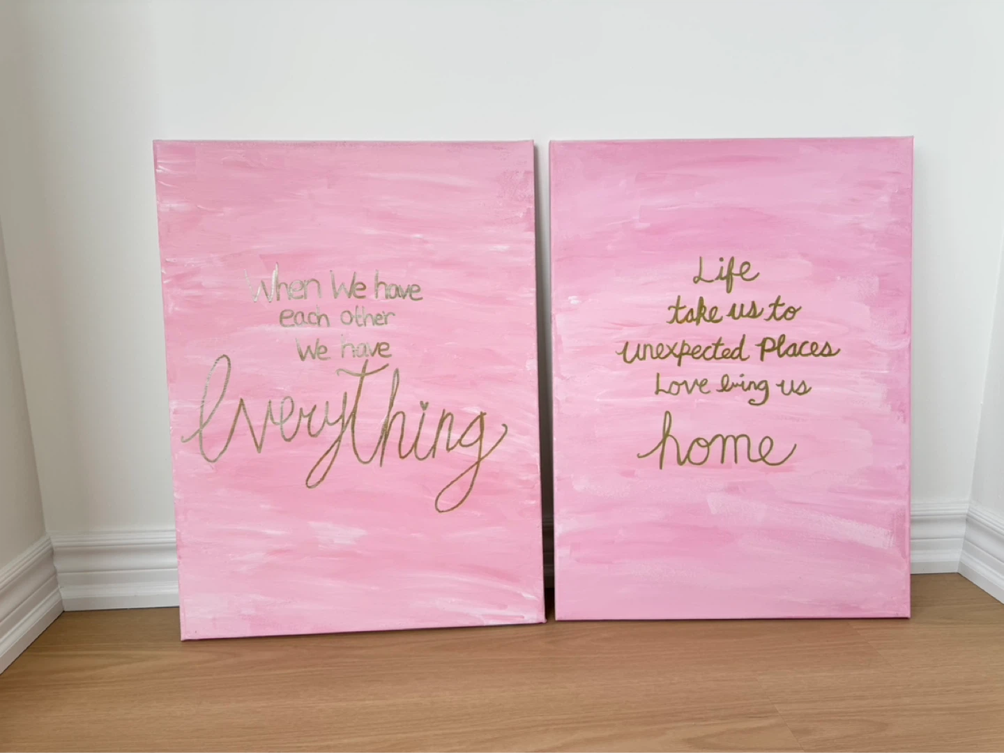 Set of 2 Pink Canvas Wall Art handmade