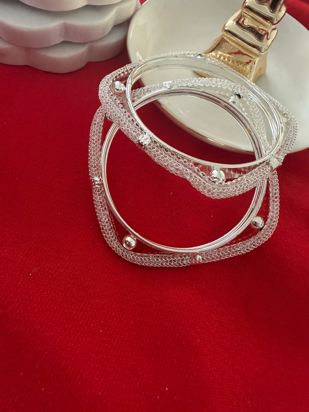 Stack of Bangles - Silver and Red/Gold Tones - photo 3