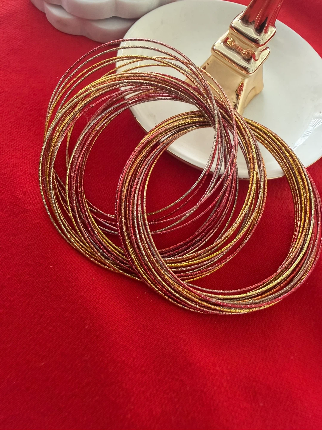 Stack of Bangles - Silver and Red/Gold Tones - photo 2