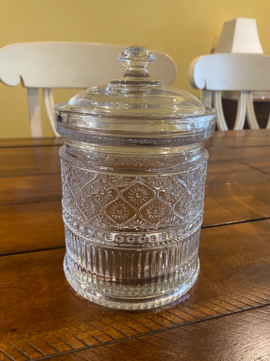 Clear Glass Embossed  cookie Jar with Lid