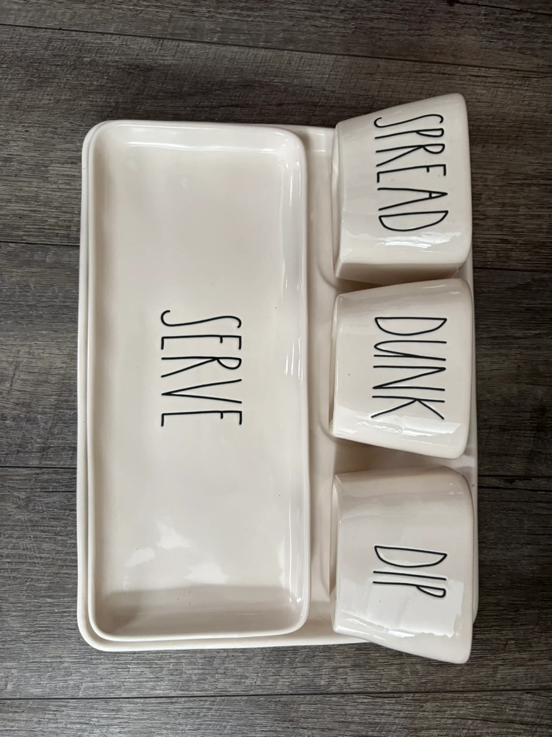 Rae Dunn "Serve, Spread, Dunk, Dip" Ceramic Tray Set