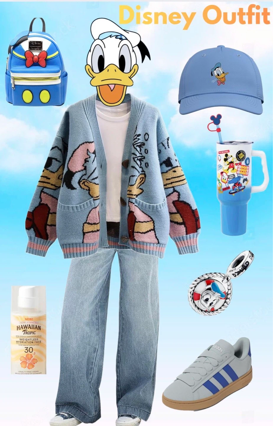 Blue-grey Disney Donald Duck Cardigan Sweater