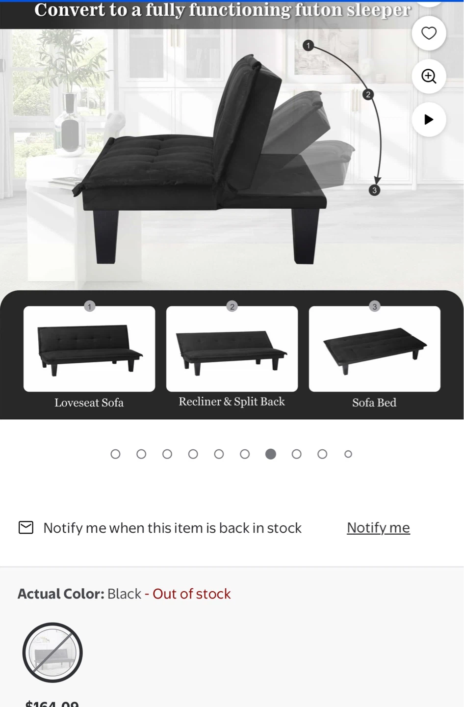 Black Faux Suede Futon Sofa Bed - photo 3