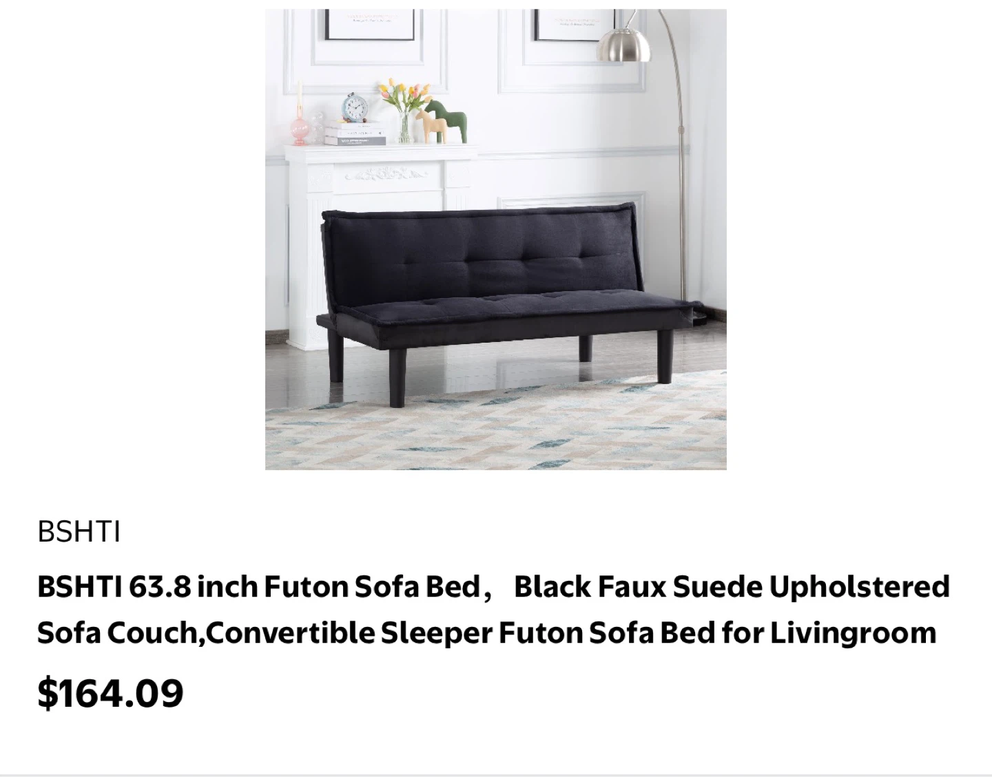 Black Faux Suede Futon Sofa Bed - photo 2