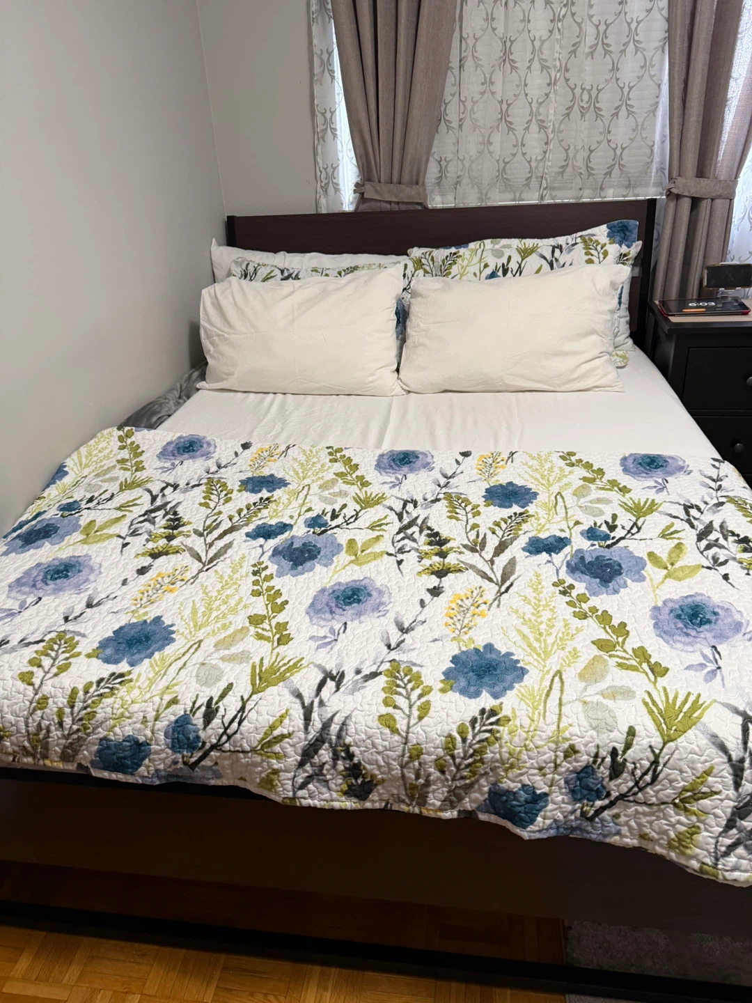 Dark Wood Queen Bed Frame with Headboard