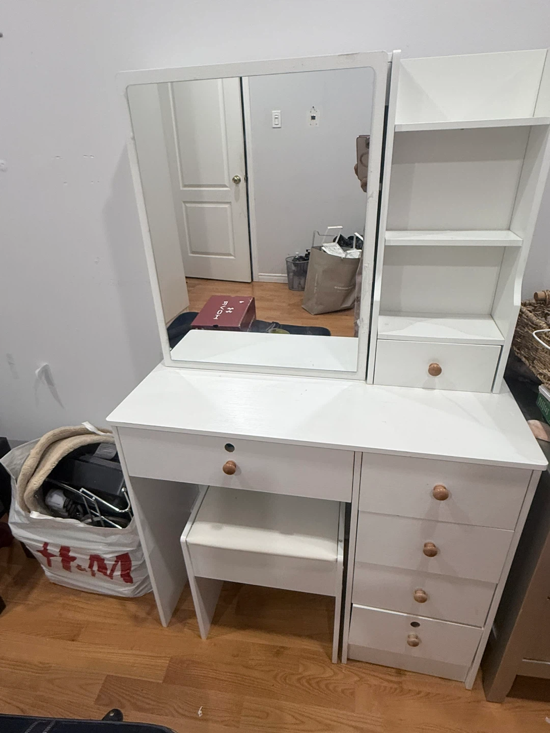 White Vanity Set with Mirror and Stool