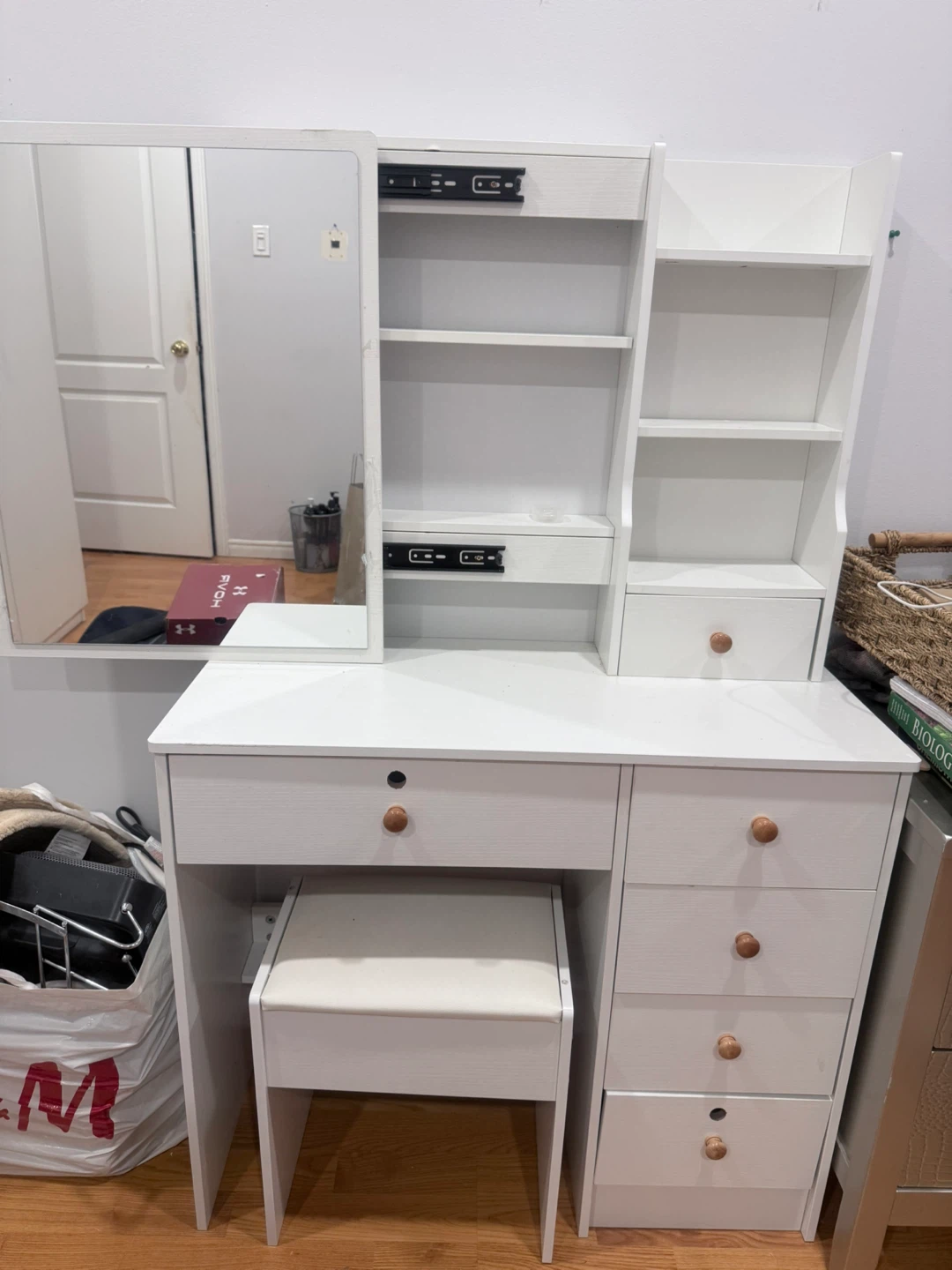 White Vanity Set with Mirror and Stool - photo 2