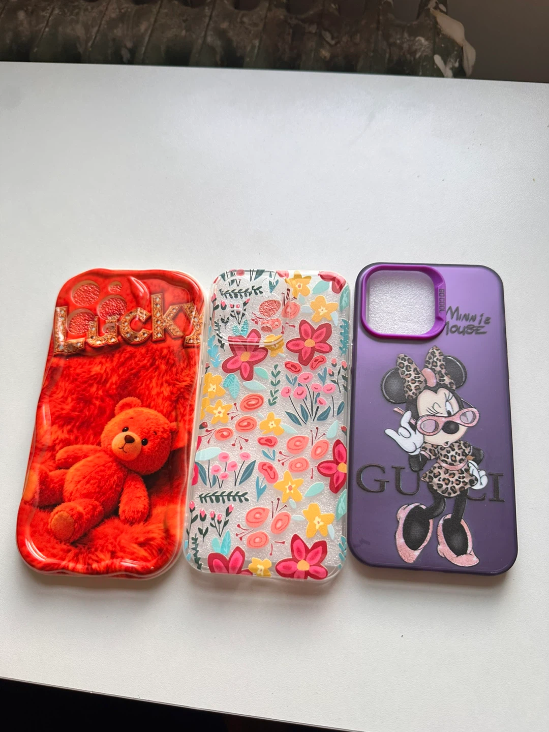 Set of 3 iPhone Cases: Lucky Bear, Floral, Minnie Mouse Gucci