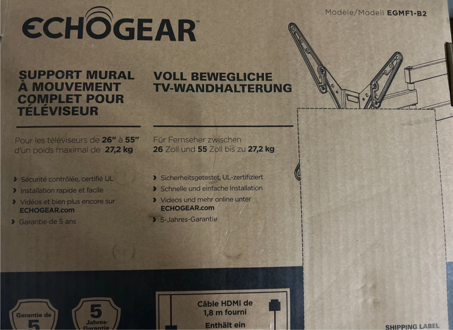 Echogear Full-Motion TV Wall Mount EGMF1-B2 for 26"-55" TVs - photo 2