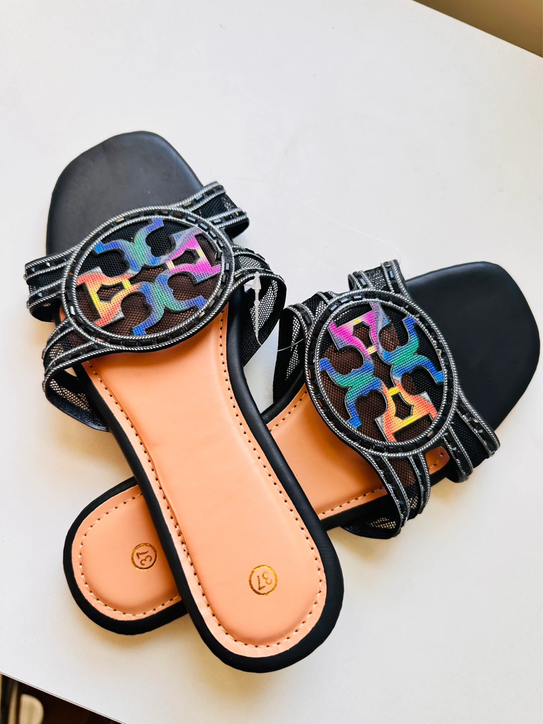 Women's Black Slide Sandals Size 37